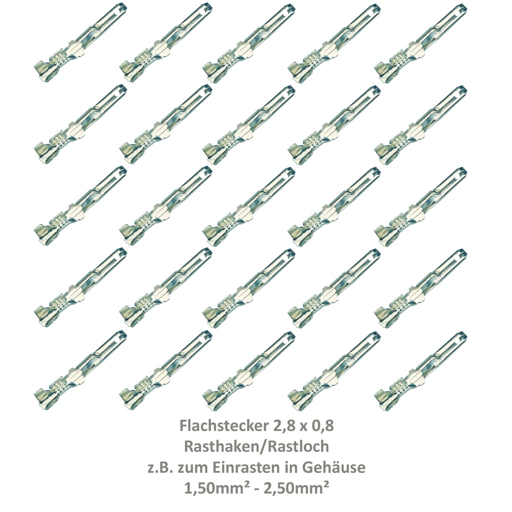 [33-0933-25] 25 Flachstecker 2,8x0,8 Kabelschuh unisoliert 1,50²-2,50² Rasthaken Rastloch 