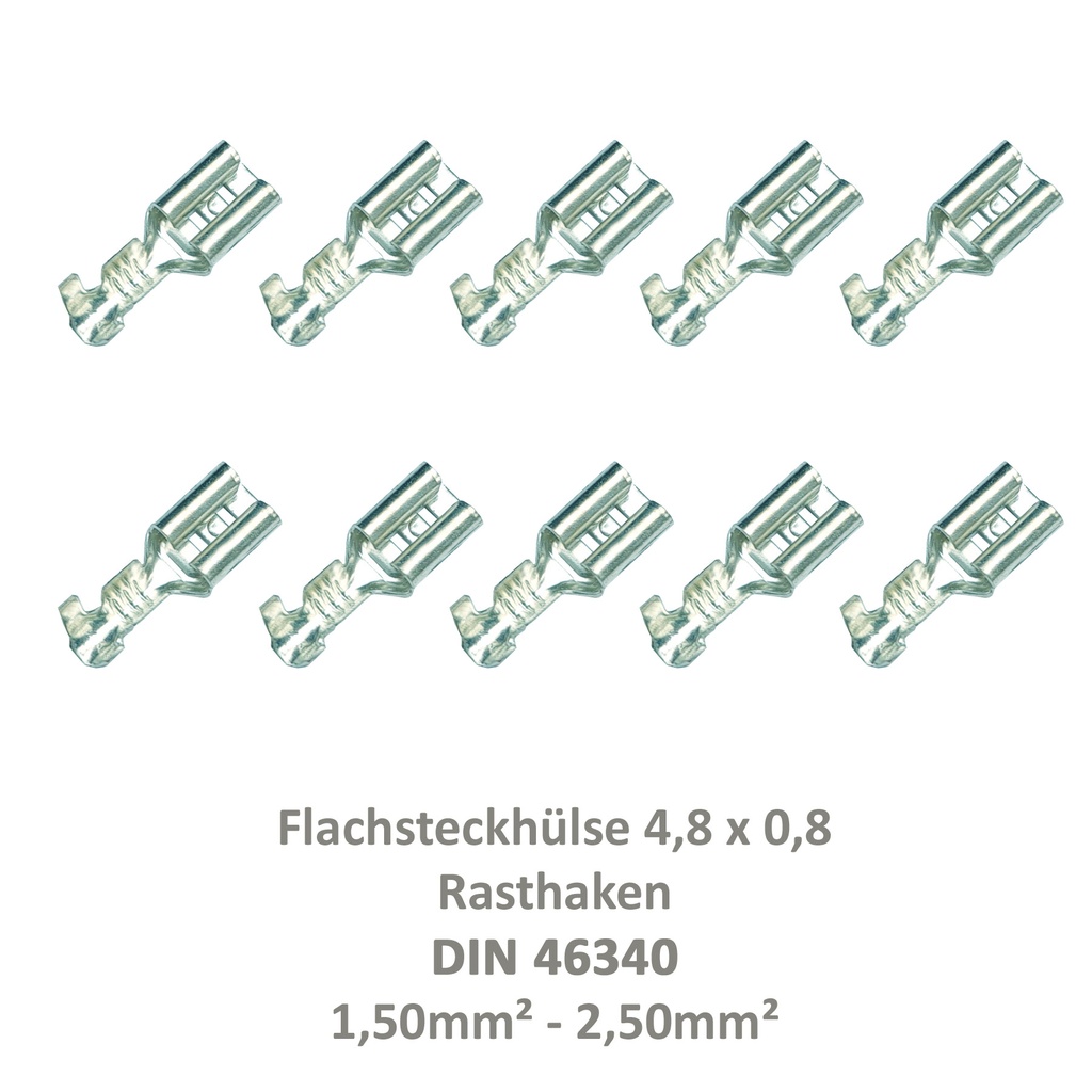 [33-0937-10] 10 Flachsteckhülse 4,8x0,8 Kabelschuh unisoliert 1,00²-2,50² Rasthaken/Rastpunkt