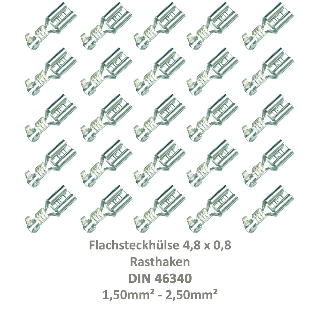 [33-0937-25] 25 Flachsteckhülse 4,8x0,8 Kabelschuh unisoliert 1,00²-2,50² Rasthaken/Rastpunkt