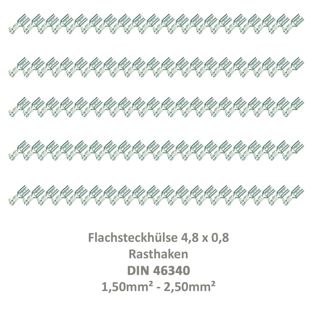 [33-0937-100] 100 Flachsteckhülse 4,8x0,8 Kabelschuh unisoliert 1,00²-2,50² Rasthaken/Rastpunkt