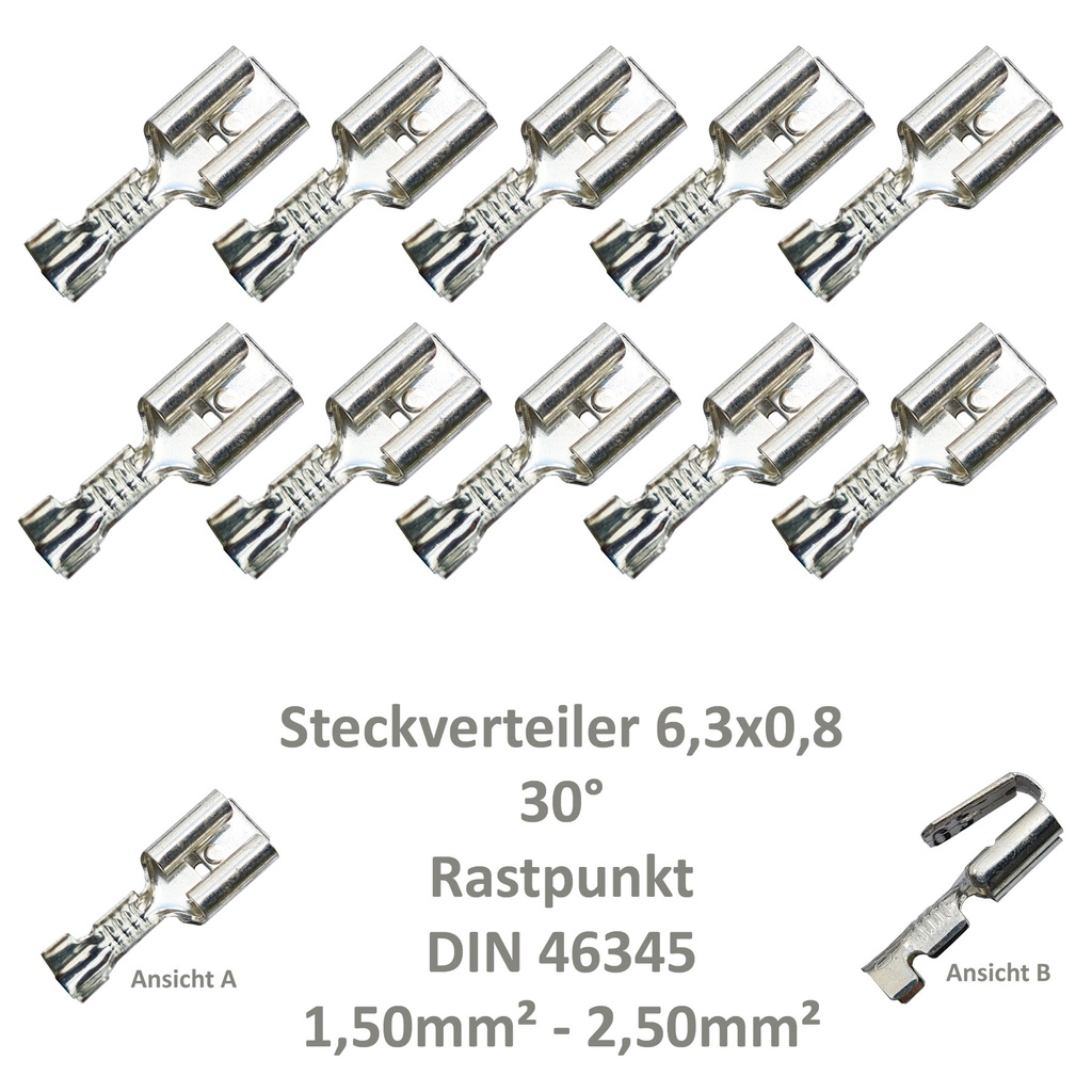[33-0946-10] 10 Steckverteiler Abzweiger Flachsteckhülse Flachstecker 6,3x0,8  1,5² DIN 46345