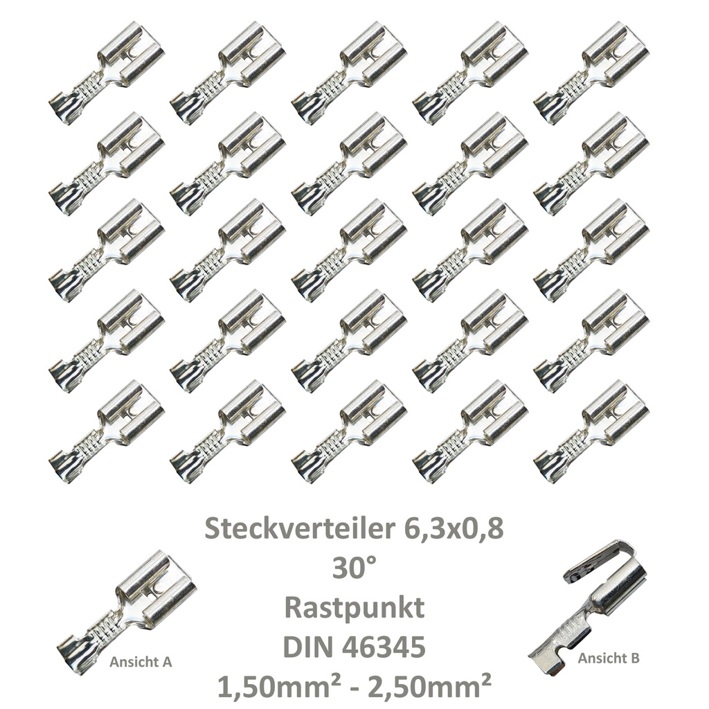 [33-0946-25] 25 Steckverteiler Abzweiger Flachsteckhülse Flachstecker 6,3x0,8  1,5² DIN 46345