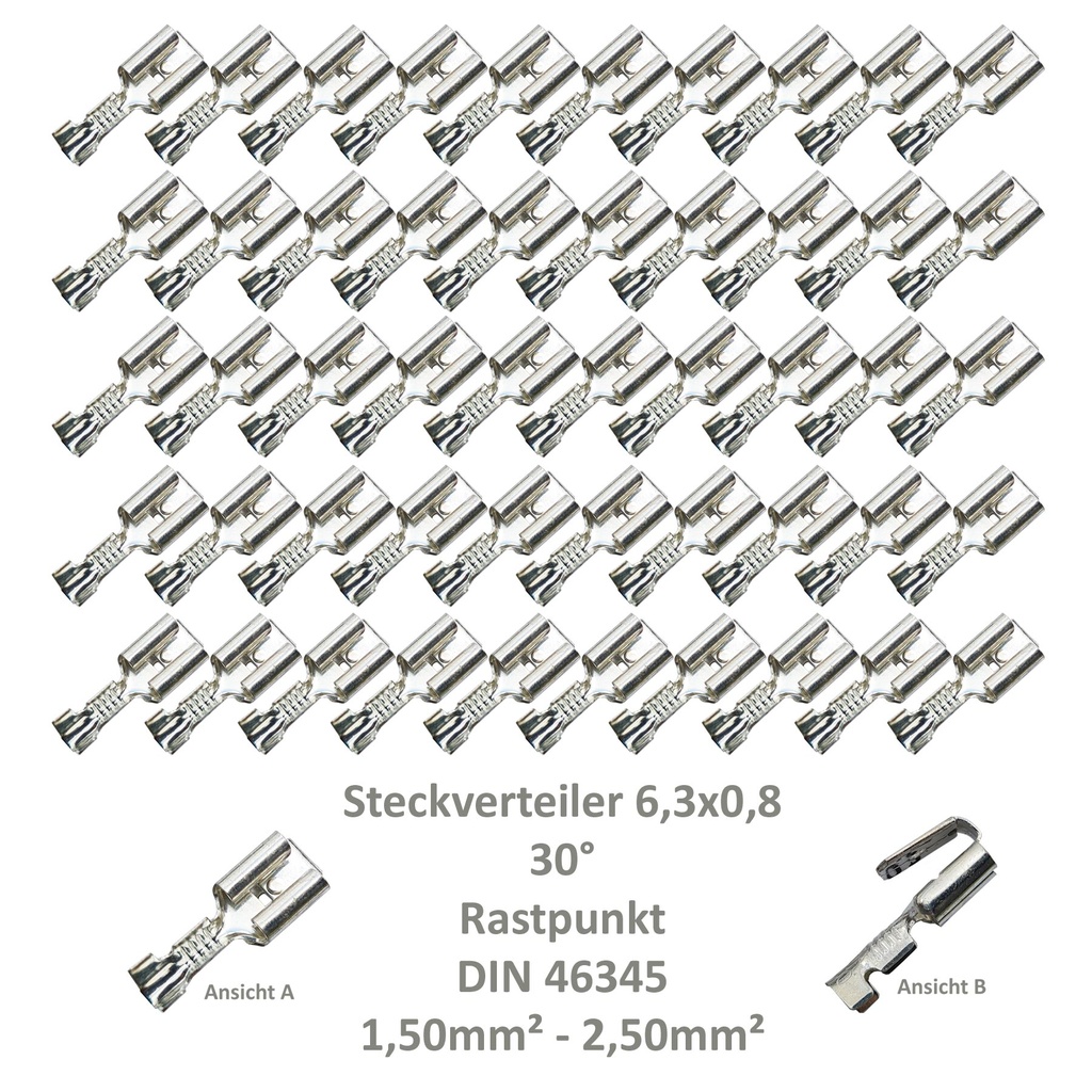 [33-0946-50] 50 Steckverteiler Abzweiger Flachsteckhülse Flachstecker 6,3x0,8  1,5² DIN 46345