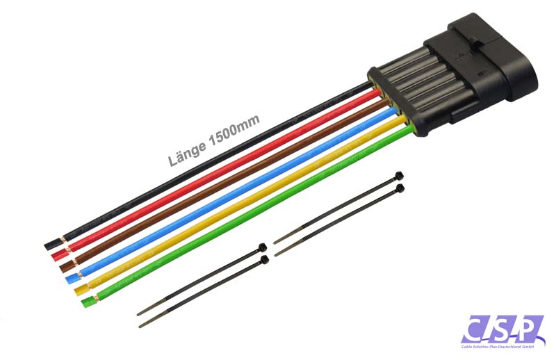 [33-0351] Superseal 6-polig konfektioniertes Stiftgehäuse, 1500mm, Leitung FLRY 1,50mm², Kabelbinder