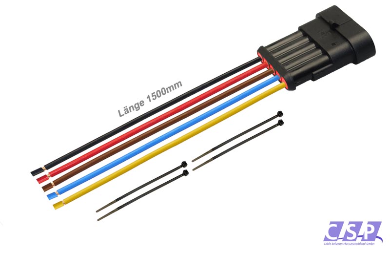 [33-0361] Superseal 5-polig konfektioniertes Stiftgehäuse, 1500mm, Leitung FLRY 2,50mm², Kabelbinder