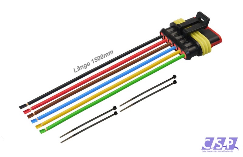 [33-0376] Superseal 6-polig konfektioniertes Buchsengehäuse, 1500mm, Leitung H07V-K 1,50mm², Kabelbinder
