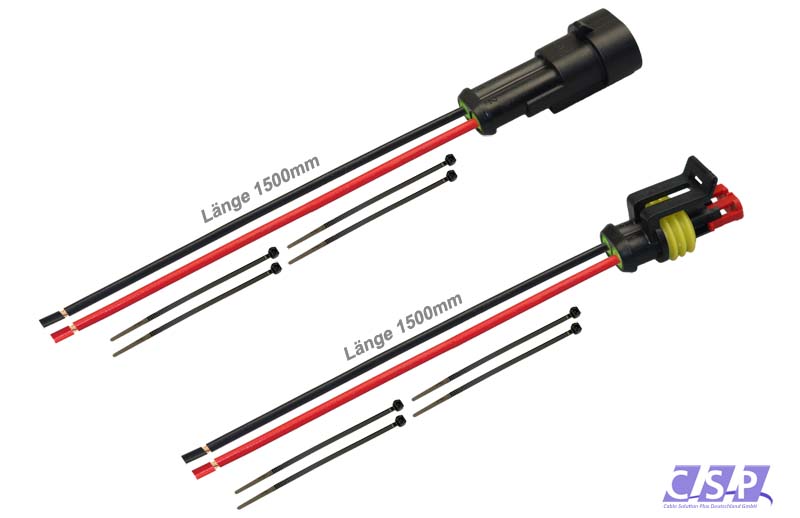 [33-0332-S] Superseal Set 2-polig konfektioniertes Stift- und Buchsengehäuse, 1500mm, Leitung FLRY 0,50mm², Kabelbinder