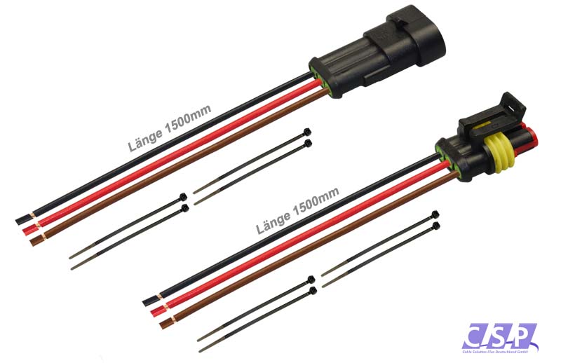 [33-0334-S] Superseal Set 3-polig konfektioniertes Stift- und Buchsengehäuse, 1500mm, Leitung FLRY 0,50mm², Kabelbinder