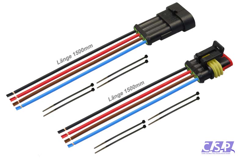 [33-0336-S] Superseal Set 4-polig konfektioniertes Stift- und Buchsengehäuse, 1500mm, Leitung FLRY 0,50mm², Kabelbinder
