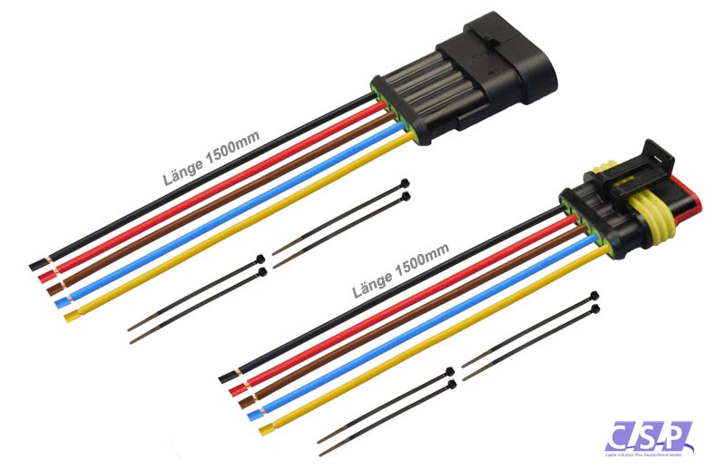 [33-0338-S] Superseal Set 5-polig konfektioniertes Stift- und Buchsengehäuse, 1500mm, Leitung FLRY 0,50mm², Kabelbinder