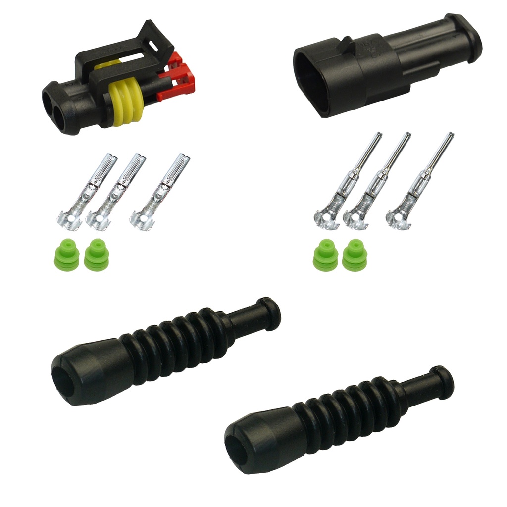 [33-0001-GN-T] Superseal Gehäuse Set 2-polig, 0,35mm² - 0,50mm², mit Gummi- Knickschutztüllen