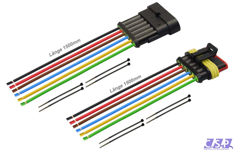[33-0340-S] Superseal Set 6-polig konfektioniertes Stift- und Buchsengehäuse, 1500mm, Leitung FLRY 0,50mm², Kabelbinder