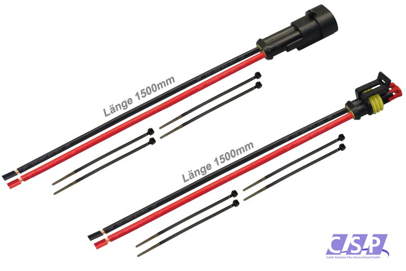 [33-0344-S] Superseal Set 2-polig konfektioniertes Stift- und Buchsengehäuse, 1500mm, Leitung FLRY 1,50mm², Kabelbinder