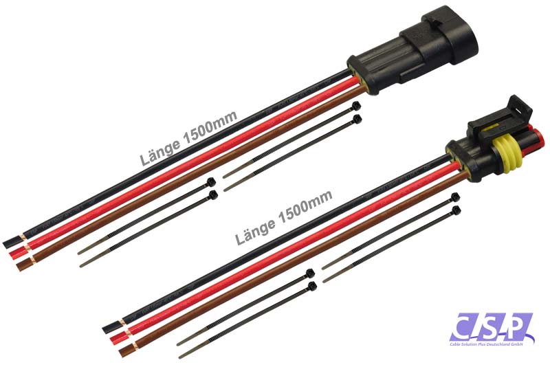 [33-0346-S] Superseal Set 3-polig konfektioniertes Stift- und Buchsengehäuse, 1500mm, Leitung FLRY 1,50mm², Kabelbinder