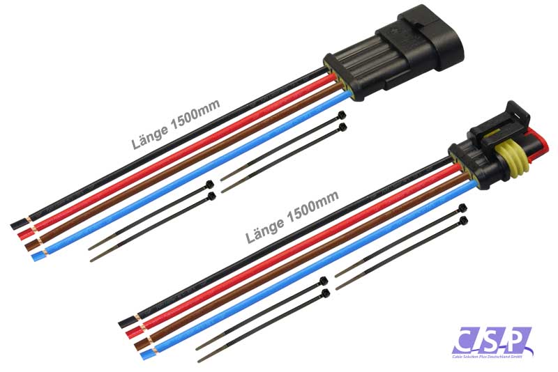 [33-0348-S] Superseal Set 4-polig konfektioniertes Stift- und Buchsengehäuse, 1500mm, Leitung FLRY 1,50mm², Kabelbinder