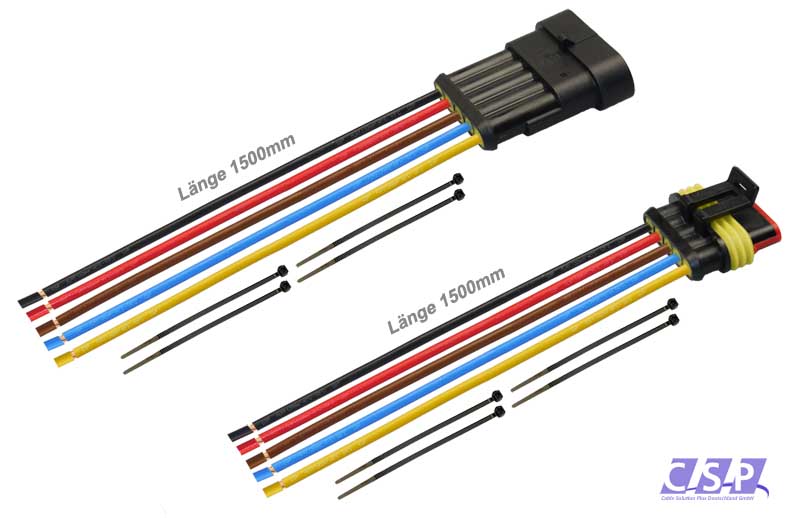 [33-0350-S] Superseal Set 5-polig konfektioniertes Stift- und Buchsengehäuse, 1500mm, Leitung FLRY 1,50mm², Kabelbinder