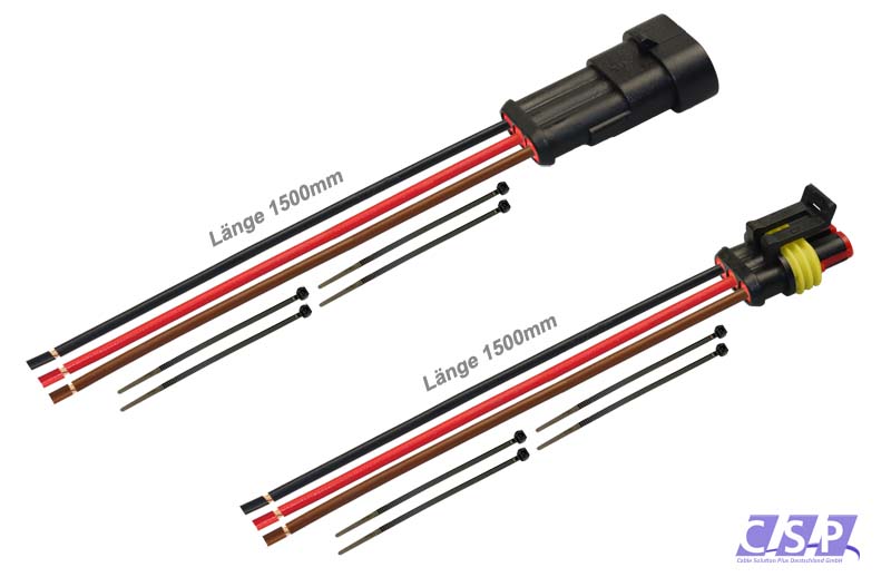 [33-0358-S] Superseal Set 3-polig konfektioniertes Stift- und Buchsengehäuse, 1500mm, Leitung FLRY 2,50mm², Kabelbinder