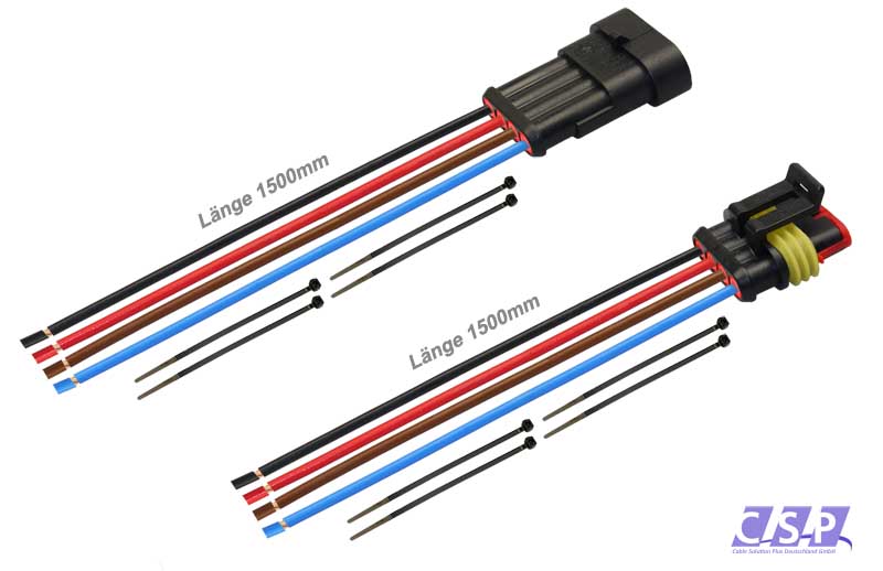 [33-0360-S] Superseal Set 4-polig konfektioniertes Stift- und Buchsengehäuse, 1500mm, Leitung FLRY 2,50mm², Kabelbinder