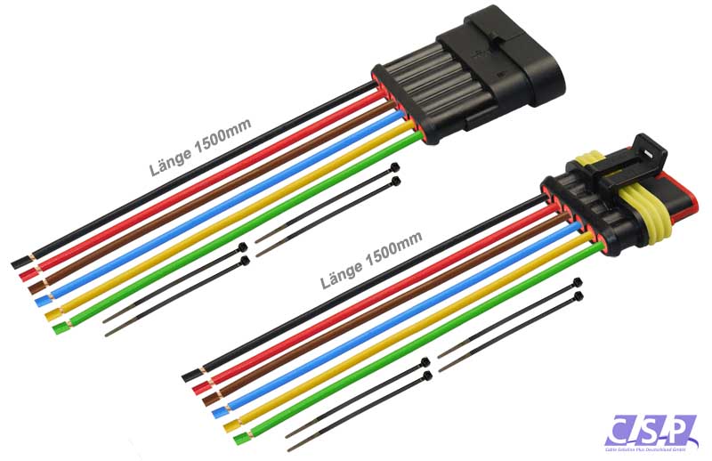 [33-0376-S] Superseal Set 6-polig konfektioniertes Stift- und Buchsengehäuse, 1500mm, Leitung H07V-K 1,50mm², Kabelbinder