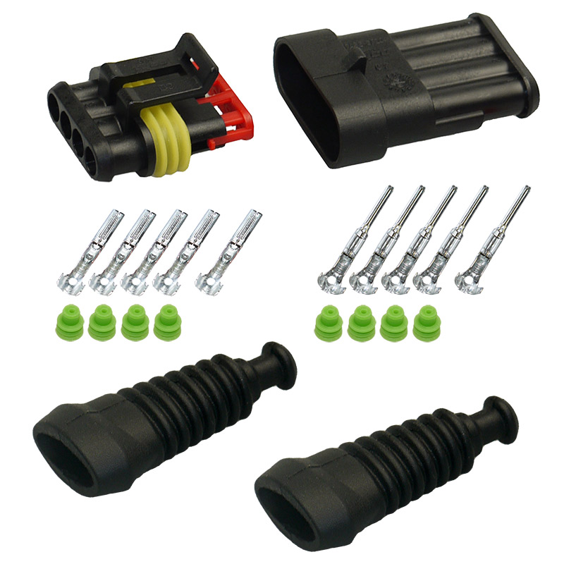 [33-0003-GN-T] Superseal Gehäuse Set 4-polig, 0,35mm² - 0,50mm²,  mit Gummi- Knickschutztüllen