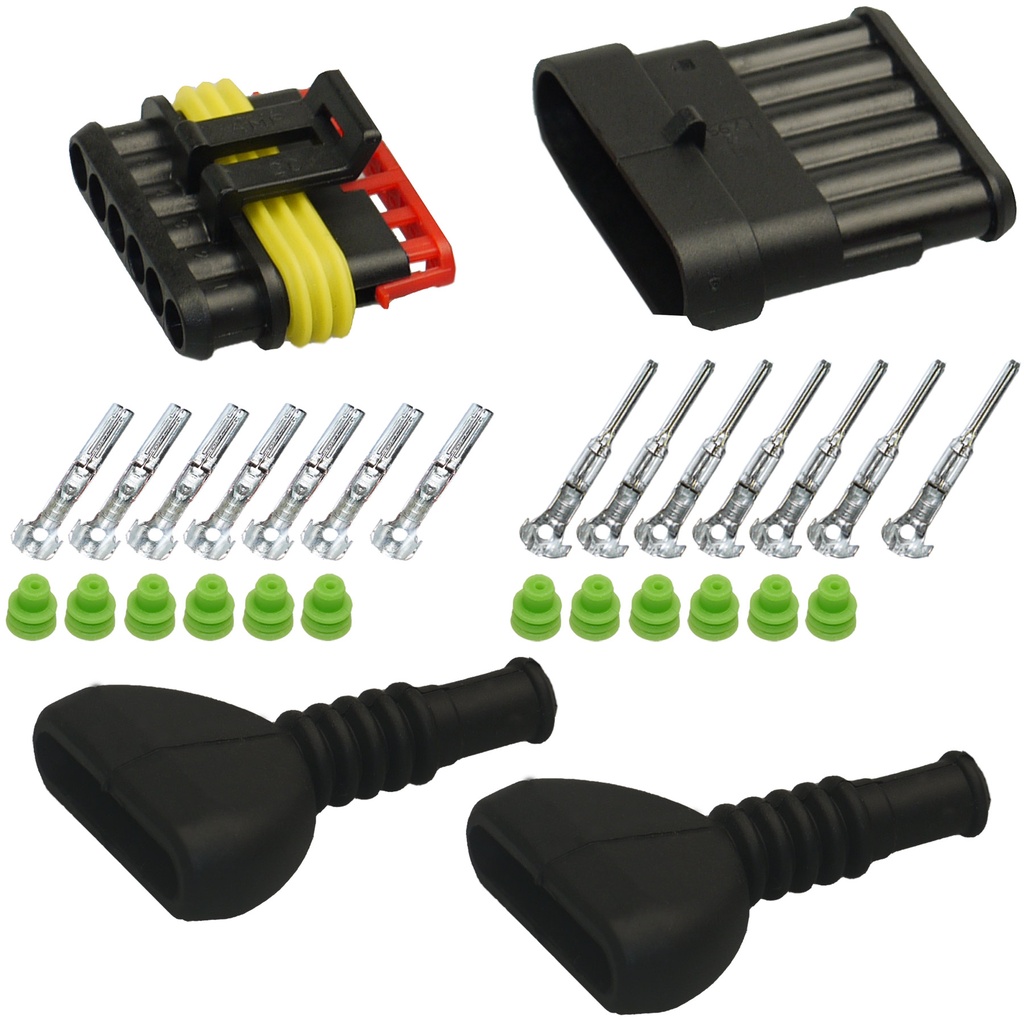[33-0005-GN-T] Superseal Gehäuse Set 6-polig, 0,35mm² - 0,50mm²,  mit Gummi- Knickschutztüllen