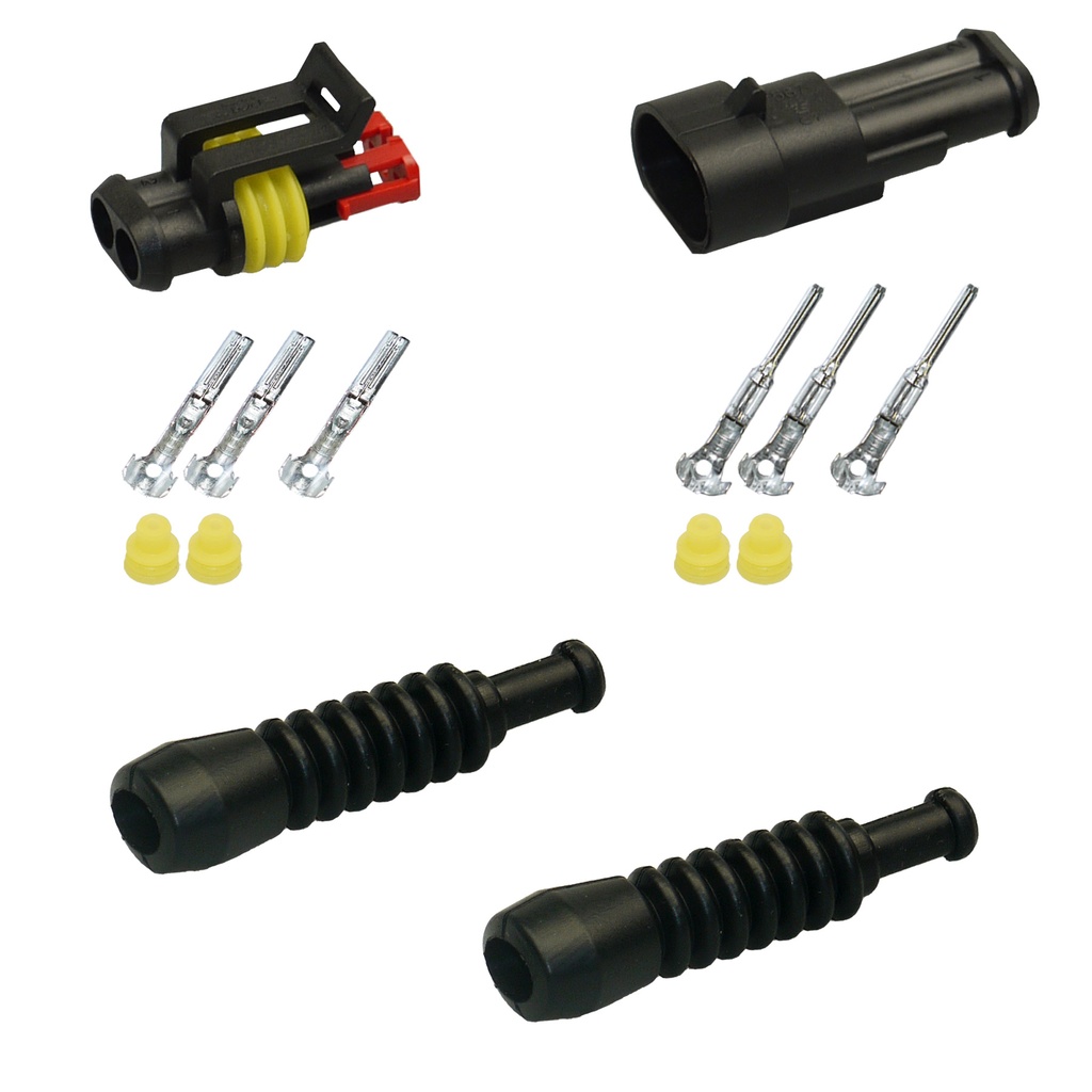 [33-0001-T] Superseal Gehäuse Set 2-polig, 0,75mm² - 1,50mm², mit Gummi- Knickschutztüllen