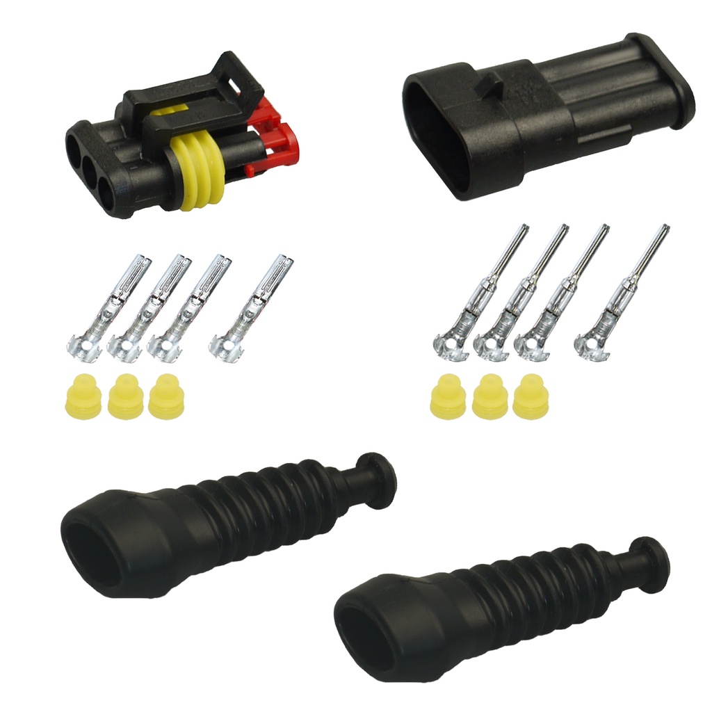 [33-0002-T] Superseal Gehäuse Set 3-polig, 0,75mm² - 1,50mm²,  mit Gummi- Knickschutztüllen