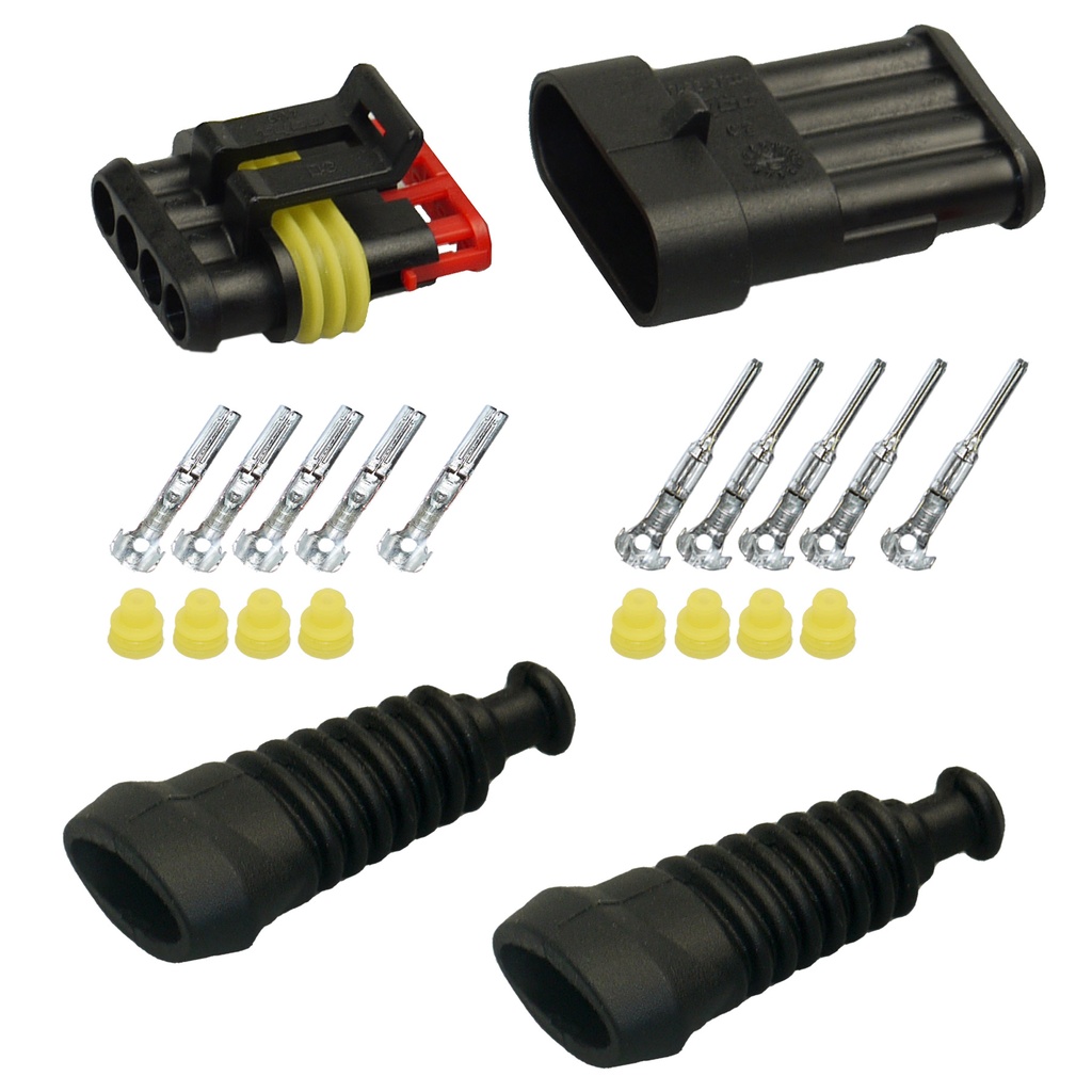 [33-0003-T] Superseal Gehäuse Set 4-polig, 0,75mm² - 1,50mm²,  mit Gummi- Knickschutztüllen