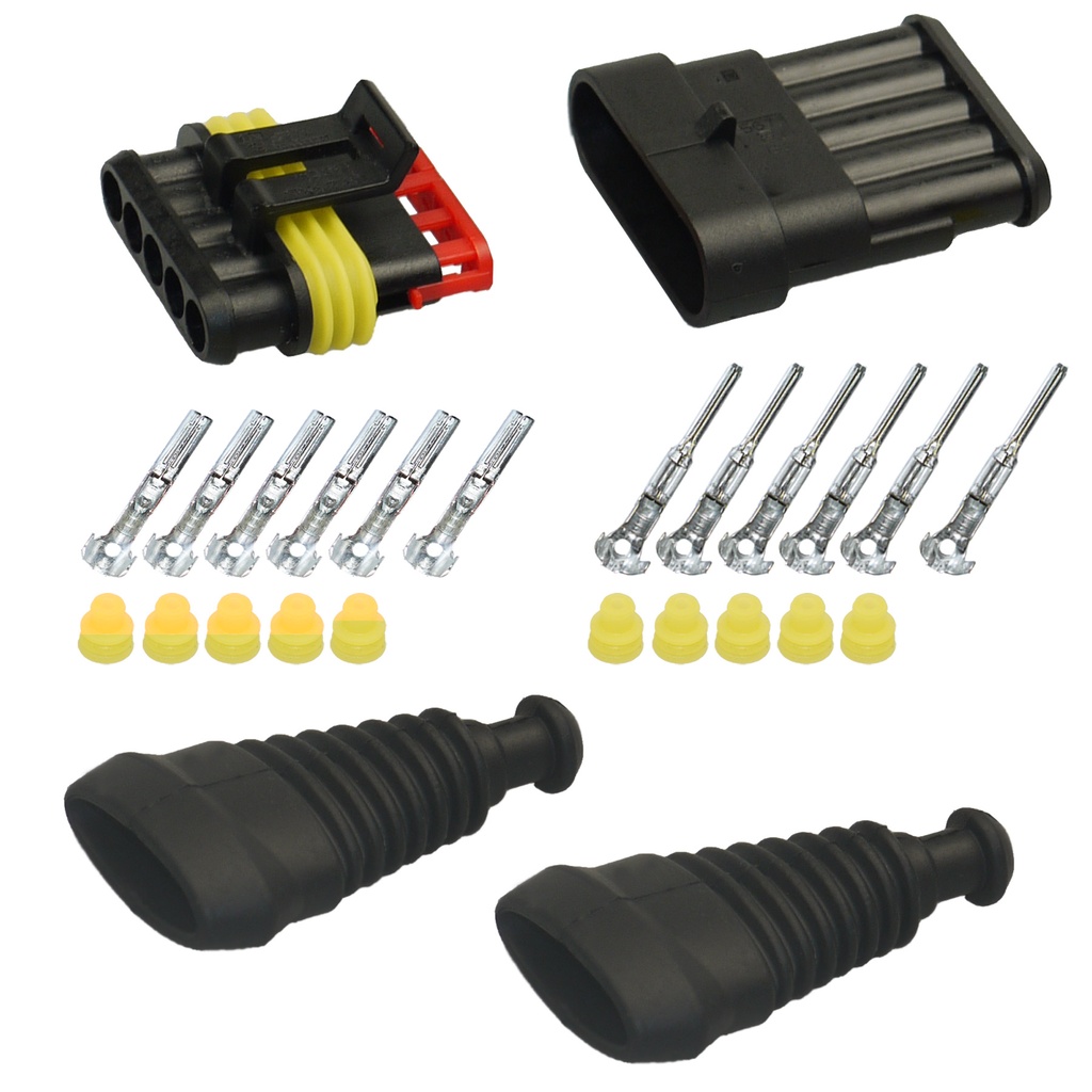 [33-0004-T] Superseal Gehäuse Set 5-polig, 0,75mm² - 1,50mm²,  mit Gummi- Knickschutztüllen