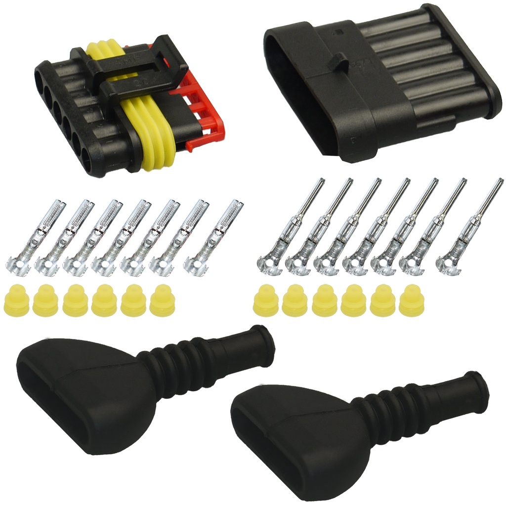 [33-0005-T] Superseal Gehäuse Set 6-polig, 0,75mm² - 1,50mm²,  mit Gummi- Knickschutztüllen