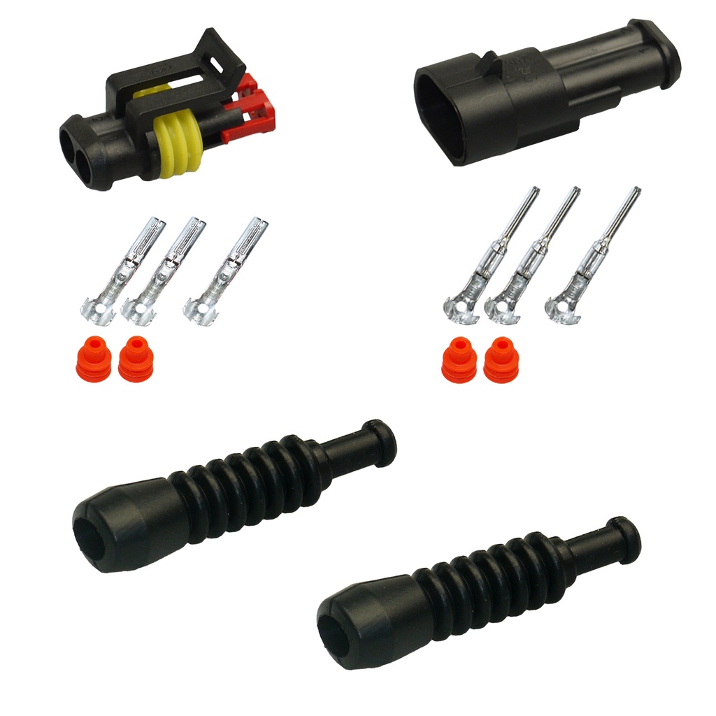 [33-0001-RT-T] Superseal Gehäuse Set 2-polig, 1,50mm² - 2,50mm²,  mit Gummi- Knickschutztüllen