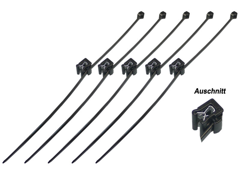 [33-0419] Kabelbinder Edge Clip, 200x4,6, für Kanten 1 - 3mm, schwarz, vormontiert im 5er Set