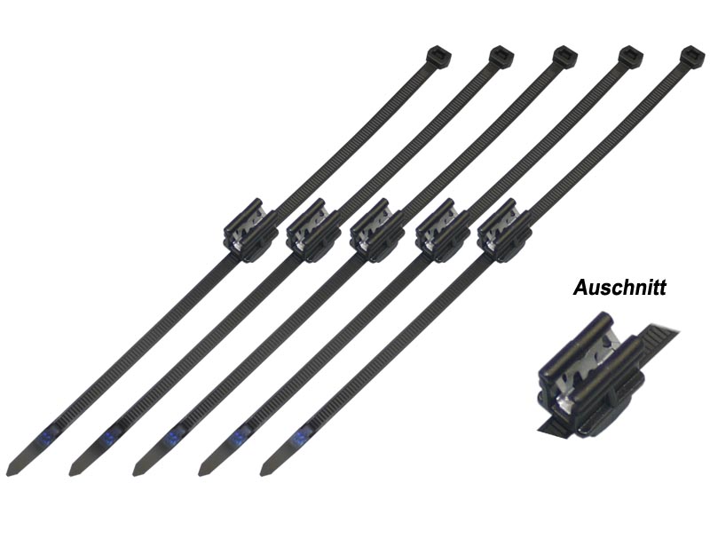 [33-0420] Kabelbinder Edge Clip, 200x4,6, für Kanten 1 - 3mm, schwarz, vormontiert im 5er Set