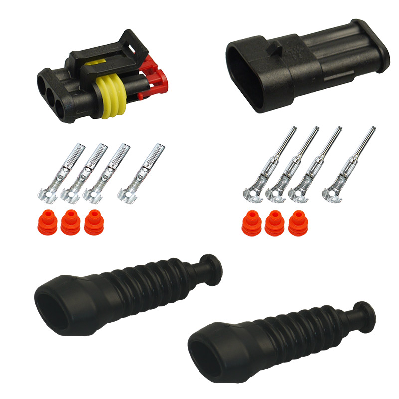 [33-0002-RT-T] Superseal Gehäuse Set 3-polig, 1,50mm² - 2,50mm²,  mit Gummi- Knickschutztüllen