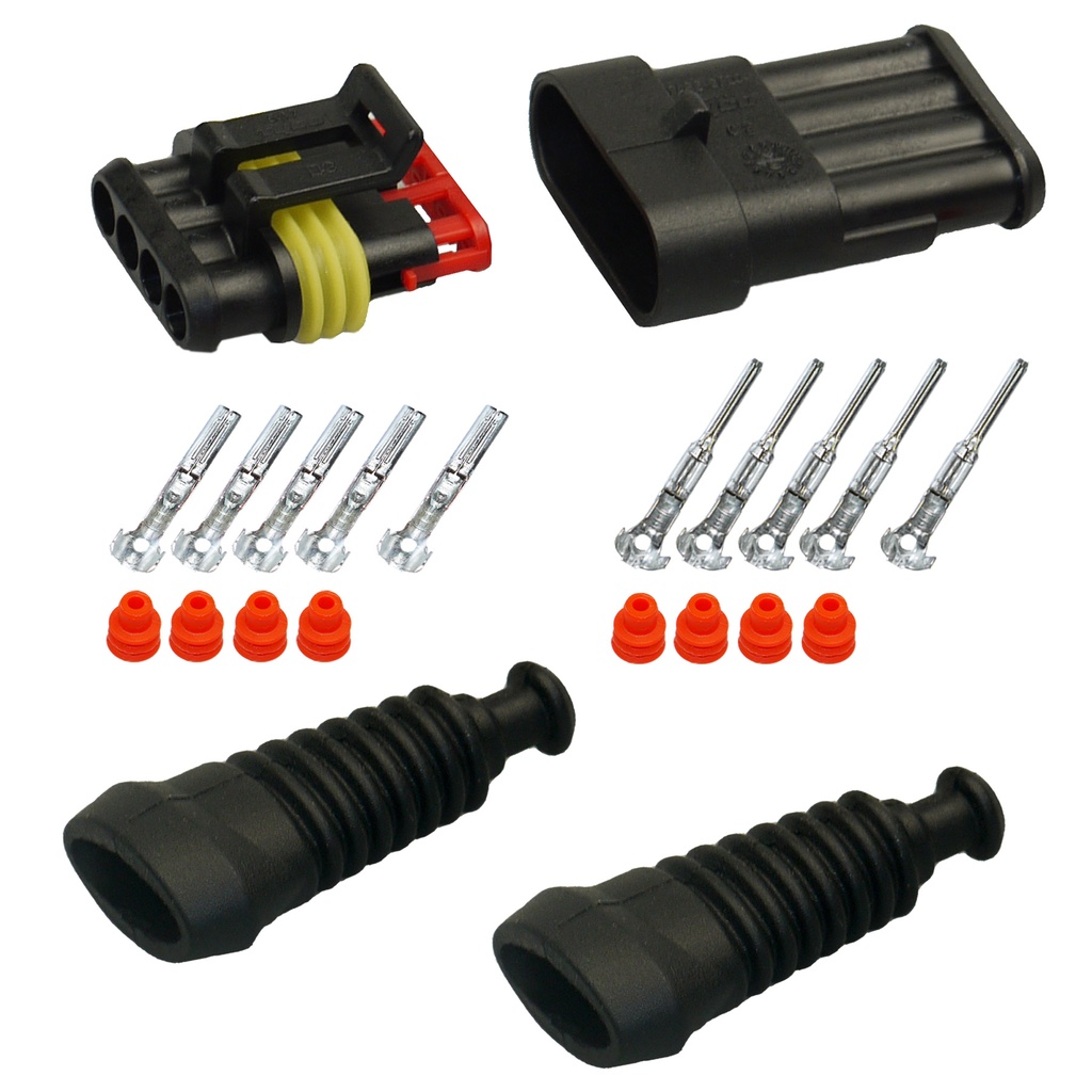 [33-0003-RT-T] Superseal Gehäuse Set 4-polig, 1,50mm² - 2,50mm²,  mit Gummi- Knickschutztüllen