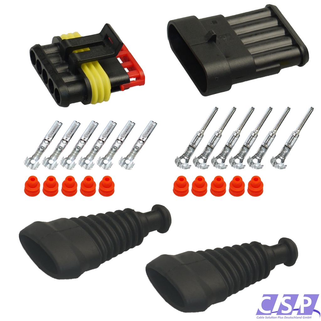 [33-0004-RT-T] Superseal Gehäuse Set 5-polig, 1,50mm² - 2,50mm²,  mit Gummi- Knickschutztüllen