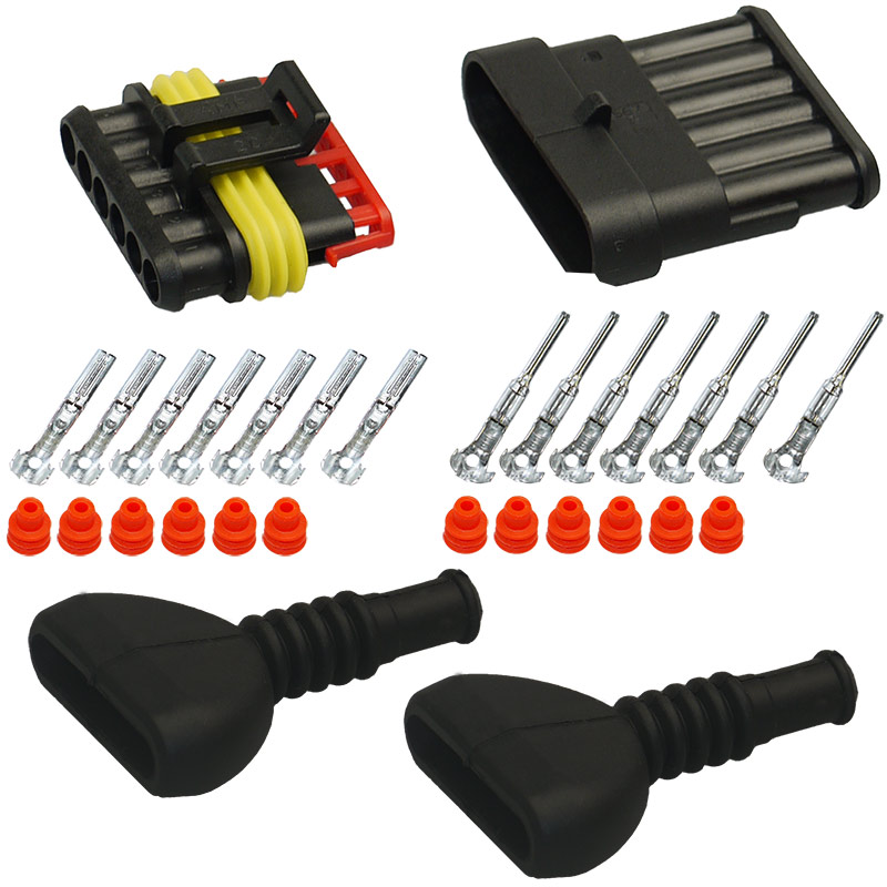 [33-0005-RT-T] Superseal Gehäuse Set 6-polig, 1,50mm² - 2,50mm²,  mit Gummi- Knickschutztüllen