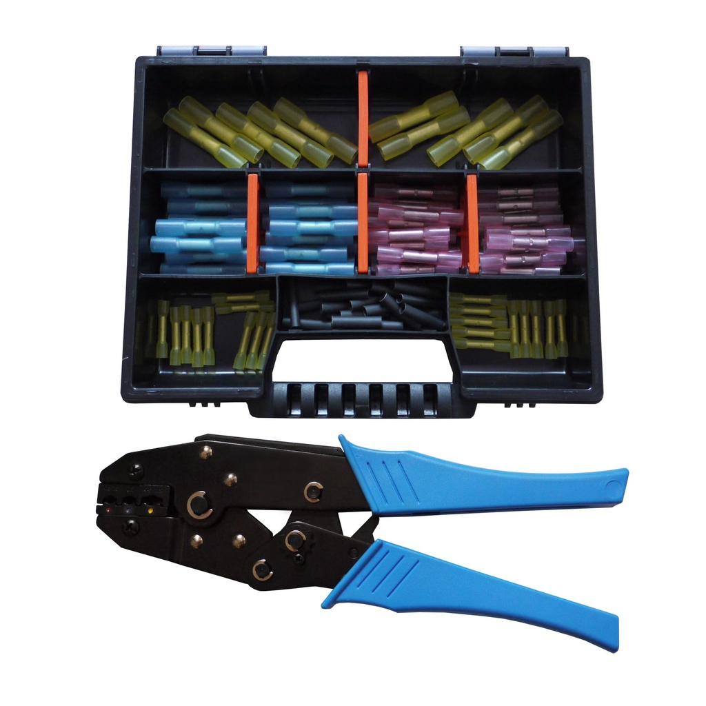 [33-0779-SK] Schrumfverbinder Stoßverbinder Quetschverbinder Set Sortimentskoffer mit Crimpzange