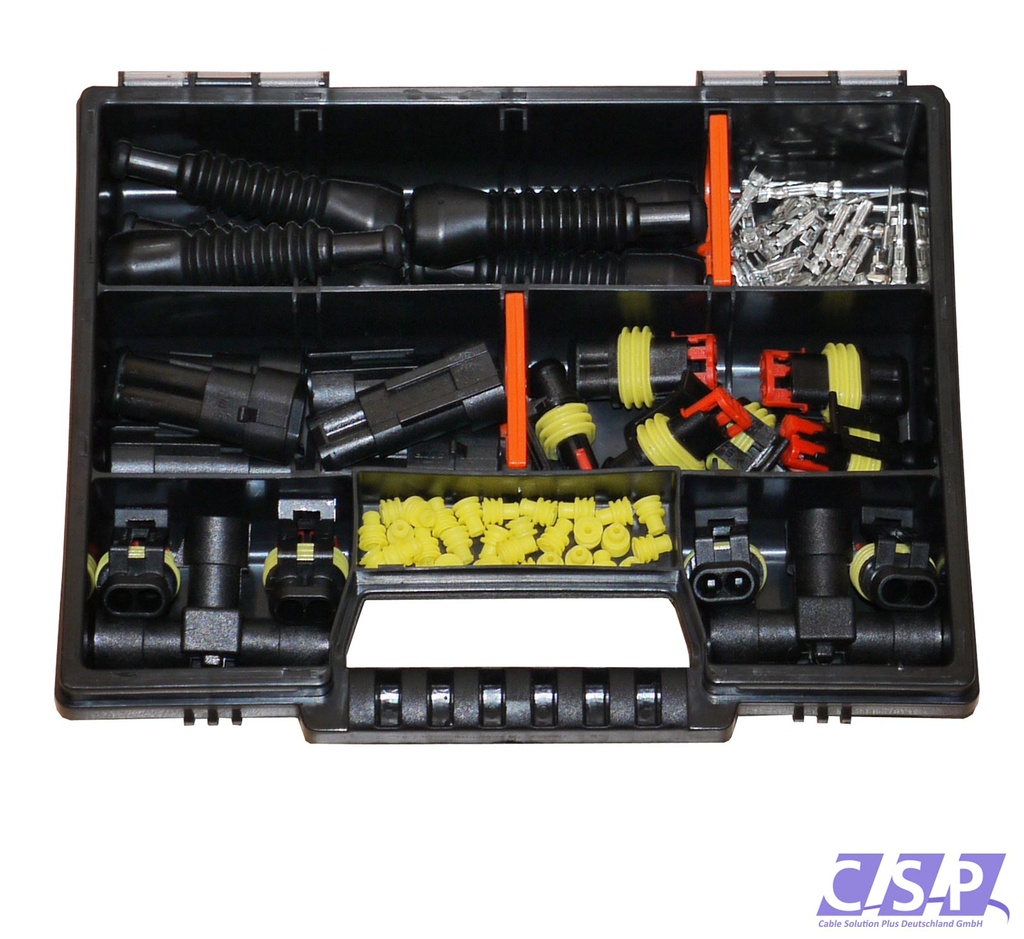 [33-0828-SK] Superseal Set Sortimentskoffer 2-polig m. T-Verteiler, Stift- u. Buchsengehäuse, 0,75²-1,50²