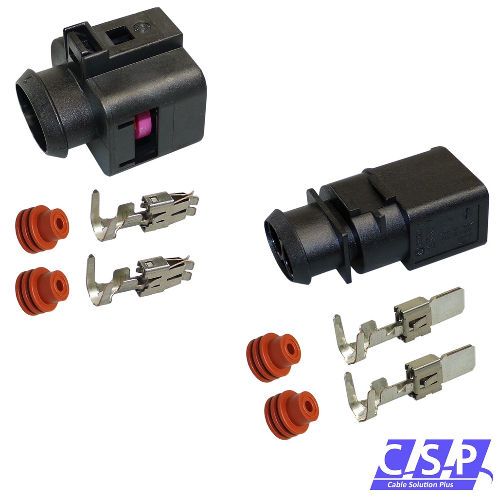 [33-0535] Reparatursatz 2-polig Stecker wie VW 1J0973752 u. 1J0973852 Stift Buchse Set